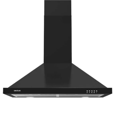 Abbildung von Cecotec Bolero Flux PM 604300 Pyramiden Dunstabzugshaube, 60 cm, Motor 105 W, Saugleistung 430 m3/h, mechanische Steuerung, 3 Leistungsstufen, Licht, Aluminiumfilter, schwarzes Finish
