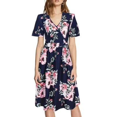 Abbildung von TANTOMI Cocktailkleid Sommerkleid Damen V Ausschnitt Wickelkleid Damen,Saphirblau Kleider Perfekt für Cocktailpartys, Feste und den Alltag