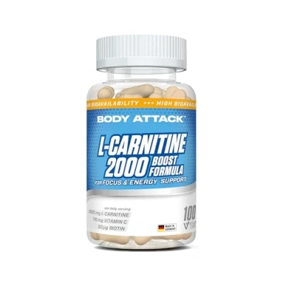 Abbildung von Body Attack L Carnitine 2000 100 Caps hochdosierte Kapseln, mg Carnitin/Portion, 110 Vitamin C und Biotin, perfekt für deine Figur Ziele, vegan, während Diät unterkalorischen Phasen