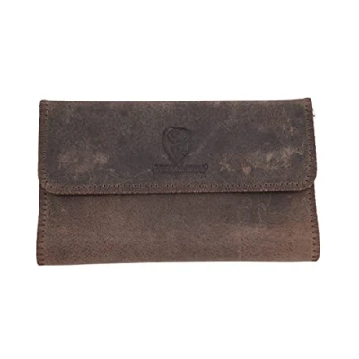 Abbildung von GERMANUS Starkes Rind Made in EU Leder Tabaktasche Tabakbeutel Drehertasche Drehtasche Tabaketui, Wild, Braun