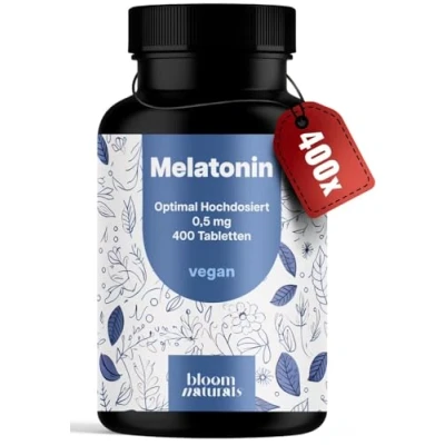 Abbildung von Melatonin Tabletten 400 Stück mit 0,5mg bioaktives pro Tablette, optimal hochdosiert vegan und produziert in Deutschland
