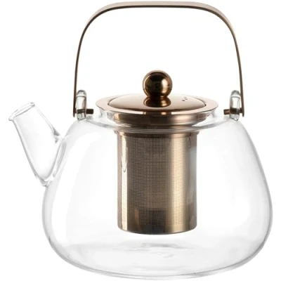 Abbildung von LEONARDO Tè per Te Teekanne mit herausnehmbarem Siebeinsatz Teekessel aus Glas Deckel und Metallhenkel Hergestellt in Handarbeit Inhalt 1,2 l Spülmaschinengeeignet 1 Teekrug klar, 077383