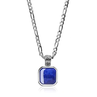 Abbildung von COAI Geschenkideen Damen Figarokette mit Quadrat Kristall Anhänger aus Lapislazuli 45cm