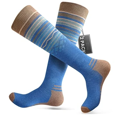 Abbildung von OutdoorMaster 2 Paar Unisex Merinowolle Skisocken für Damen &amp; Herren, Winter Snowboarding Atmungsaktive thermische Socken Outdoor Sportarten mit Über die Wade Design/Anti Rutsch Bündchen