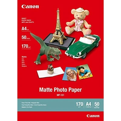 Abbildung von Canon Fotopapier MP 101 matt weiß (DIN A4 50 Blatt) für Tintenstrahldrucker PIXMA Drucker (170 g/qm), 242ZF37