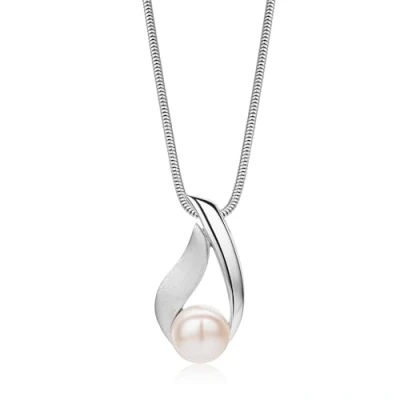 Abbildung von Miore Damen Halskette mit Anhänger Hübsche Kette aus 925 Sterling Silber Süßwasser Zuchtperle Halsschmuck 45 cm lang,