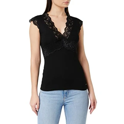 Abbildung von Morgan Women&#039;s Tshirt col V Dentelle DTEL T Shirt, Schwarz (Noir 100), Large (Herstellergröße: TL)