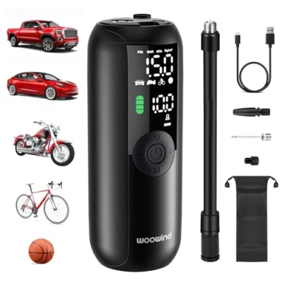 Abbildung von Woowind LP1 Akku Kompressor für Fahrrad und Auto, 150 PSI, Elektrische Fahrradpumpe, Luftpumpe Motorrad, Roller, Fahrrad, Bälle