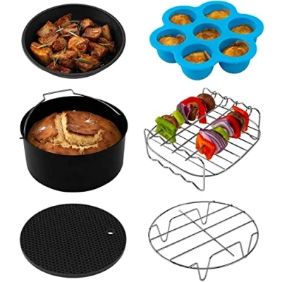 Abbildung von COSORI Heißluftfritteuse Zubehör, Sechsteiliges Zubehörset für 3,5 Liter Fritteusen Air Fyer, Backform, Pizza Pan, Grillrost, Dämpfen Rack, Silikonmatte, Muffinform, C137 6AC