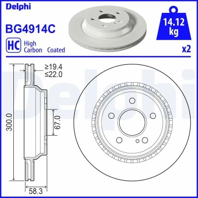 Abbildung von DELPHI BG4914C Bremsscheibe 300 22 5 Belüftet beschichtet hochgekohlt ohne Radlager, ABS Sensorring MERCEDES BENZ: S Class Saloon, SL Convertible