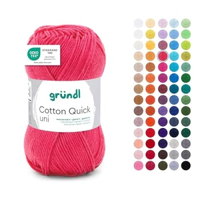 Abbildung von Gründl Wolle Cotton Quick uni dünne zum Häkeln Strickgarn Häkelgarn Glänzend und hautfreundlich 100% Baumwolle 1 Knäuel 50 g / 125 m Nadelstärke 3 4 orangerot