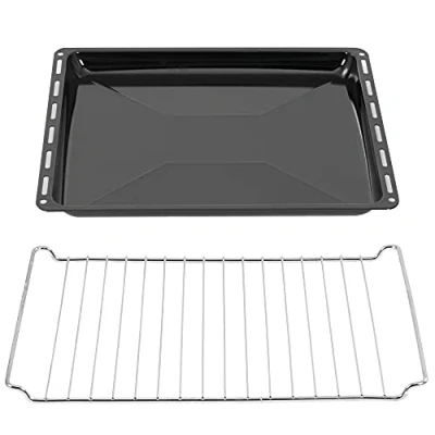 Abbildung von ICQN 42.2 x 37 cm Backbleche &amp; Gitter Set, 3 Tief Emailliert Fettpfanne und Verchromt Backofenrost für Backofen Herd, Kratzfest Rostfrei, 422 375 30 mm