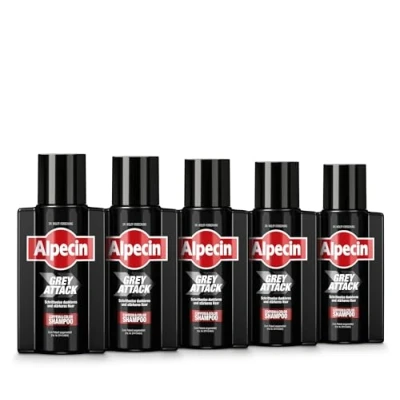 Abbildung von Alpecin Grey Attack Coffein &amp; Color Shampoo 5 x 75 ml Graduelle Haarverdunkelung Natürliches Farbergebnis ab 3 4 Wochen Erblich bedingtem Haarausfall wird vorgebeugt
