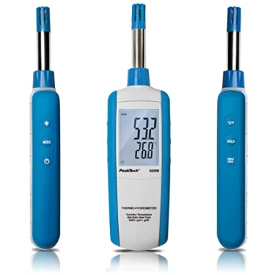 Abbildung von PeakTech 5039 Profi Raumtemperatur und Luftfeuchte Messgerät, Thermo Hygrometer, digitales Thermometer mit LCD Display als Raumthermometer, Temperaturmessgerät für Wohnklima, P