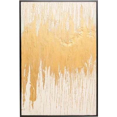 Abbildung von Kare Design Gerahmtes Bild Abstract Gold/Weiß, Leinwandbild, Acrylfarbe, Massivholz Rahmen, Wanddekoration, Wohnzimmer, Schlafzimmer, handgemalt, Abstrakt, Modern, 80x120cm