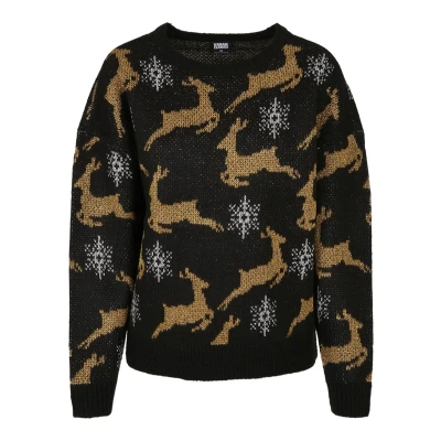 Abbildung von Urban Classics Oversized Christmas Strickpullover, Damen, Größe: Medium, Blackgold