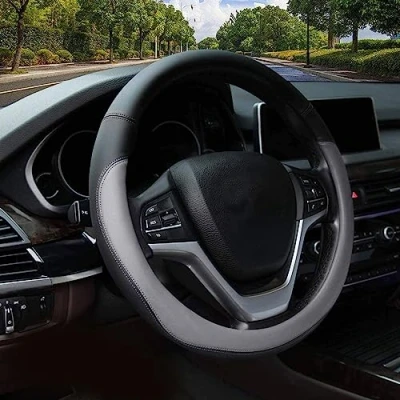 Abbildung von Valleycomfy Lenkradabdeckungen Für Frauen Männer Universal 37 39cm Auto Lenkradabdeckung Kunstleder, Grau