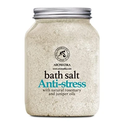 Abbildung von Badesalz AntiStress 1300g Meersalz mit Natürlichem Ätherischen Rosmarin öl und Wacholderöl Besten für Guten Schlaf Baden Körperpflege Wellness Entspannung Badezusatz Rosmarinöl