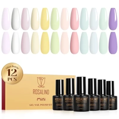 Abbildung von ROSALIND UV Nagellack Macaron, 12 Farben Pastell Rosa Weiß Lila Gelb Grün Blau Gel Nagellack, Soak Off Set Frühling Sommer Farbgel für Gelnägel Maniküre Geschenkset