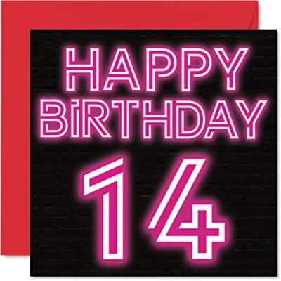 Abbildung von Lustige Geburtstagskarte zum 14. Geburtstag für Jungen Mädchen Neon Leuchten Karte Sohn, Tochter, Bruder, Schwester, Enkelin, Nichte, Neffe, 145 mm x Grußkarten,