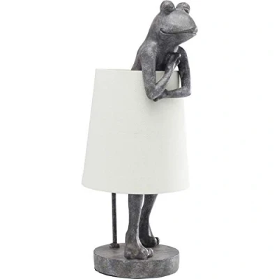 Abbildung von Kare Design Tischlampe Animal Frog Grau, Tischleuchte, Frosch Motiv, Nachttischlampe, Lampe für Wohnzimmer, Schreibtischlampe Kinder, Schlafzimmer, Deko Lampe, Lampenschirm aus Leinen, 58x23x29cm