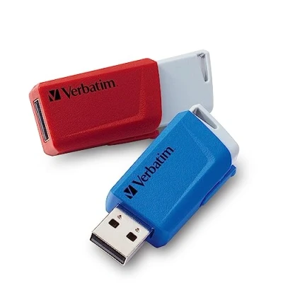 Abbildung von Verbatim Store &#039;n&#039; Click USB Stick 2x, 3.2 Gen 1, 32GB, Speicherstick mit Verriegelungsmechanismus, 3, externer Speicher für Laptop Notebook &amp; Co, bis 5 Gbit/s, rot blau