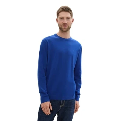 Abbildung von TOM TAILOR Herren Basic Pullover mit V Ausschnitt aus Baumwolle, 36304 Bright Royal Blue Melange, XXL