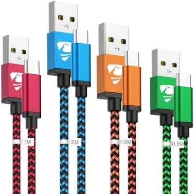 Abbildung von USB C Kabel, [4Stück 0.5M 1M 1.5M 2M] Ladekabel Schnellladekabel Typ Nylon Usbc Handy für Samsung Galaxy S20 Fe S22 S23 A34 A54 5g, auf Kabel iPhone 15 16 Pro Max Plus