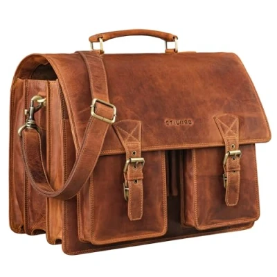 Abbildung von STILORD XL Herren Businesstasche aus Leder cognac große 15,6 Zoll Lehrer Laptop Tasche Männer Aktentasche Vintage Umhängetasche Rindsleder &#039;Cory&#039;