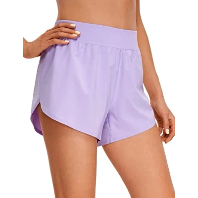 Abbildung von CRZ YOGA Damen Mid Waist Running Shorts Seitliche Splits Sport Workout Kurze Hose Leichte Atmungsaktive Sporthose Laufhose Flieder 40