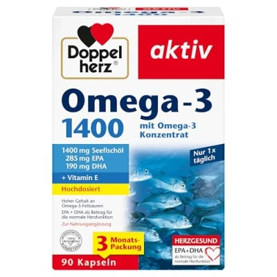 Abbildung von Doppelherz Omega 3 1400 mg Hochdosiertes Konzentrat plus Vitamin E Hoher Gehalt an Fettsäuren EPA &amp; DHA 90 Kapseln
