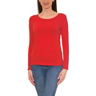 Abbildung von Alkato Damen Langarm Shirt mit O Ausschnitt, Farbe: Rot, Größe: S