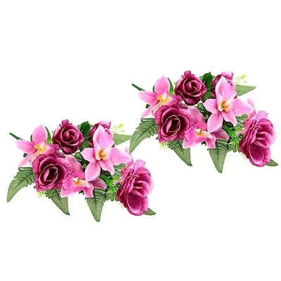 Abbildung von Flair Flower Kunstblumenstrauß mit künstlichen Rosen Lilien Aufleger Gesteck Rose Kunstblume Arrangement Bouquet Strauß Grabdekoration Grableger Grabschmuck Friedhofsgesteck, Orchideen/Rosen