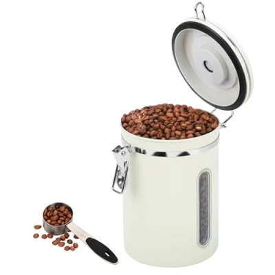 Abbildung von BELLE VOUS Kaffeedose luftdicht mit Datumsanzeige Dosierlöffel und CO2 Ventil Hermetischer Kaffeebohnen Behälter 1,8L Edelstahl Vakuumbehälter Aufbewahrung