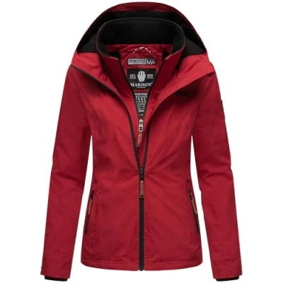 Abbildung von MARIKOO Designer Damen Übergangs Jacke leicht gefüttert Kapuze kurz B659 [B659 Erdbeer Dark Red Gr.S]