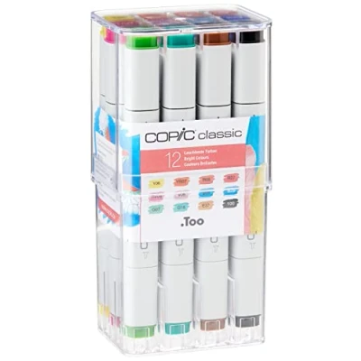 Abbildung von COPIC Classic Set &quot;Leuchtende Farben&quot;, 12er im Acryl Display, Twin Marker mit einer mittelbreiten und feinen Spitze