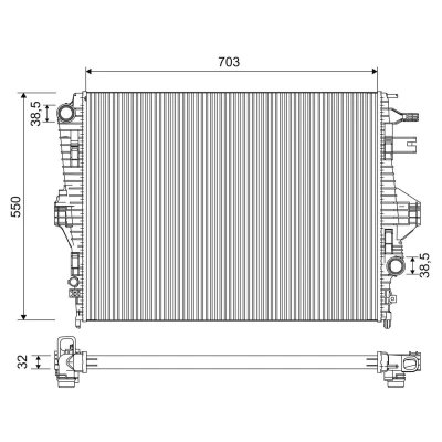 Abbildung von VALEO 701225 Kühler, Motorkühlung Aluminium 703 550 32 Kühlrippen gelötet