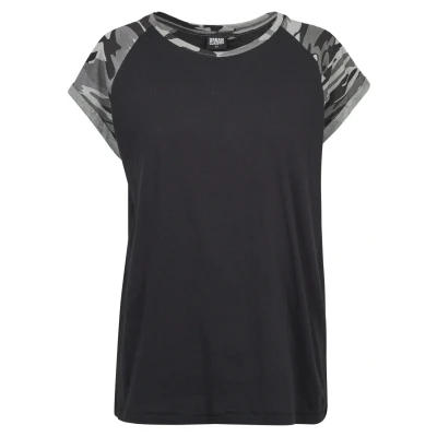 Abbildung von Urban Classics Contrast Raglan Tshirt print, Damen, Größe: XXL, Black/darkcamo