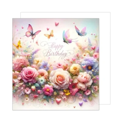 Abbildung von Edition Seidel Premium quadratische Geburtstagskarte mit Umschlag. Glückwunschkarte Happy Birthday Billet Karte für Frau Mama Tochter Oma Freundin Kollegin Blumen (GQ270 SW024)