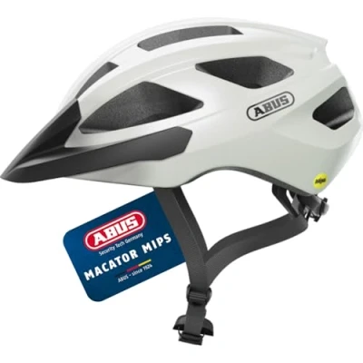 Abbildung von ABUS Rennradhelm Macator MIPS Fahrradhelm für Einsteiger mit Schirm geeignet Zopfträger Damen und Herren Weiß, Größe L, L (58 62 cm)