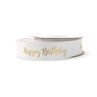 Abbildung von Band weiß und gold für Geburtstag Happy Birthday Enjoy Your Event