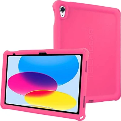 Abbildung von TECHGEAR Bumper iPad 10 Hülle Silikon [Kinderfreundlich] Stark Schutzhülle Weicher rutschfeste stoßfeste, Eckenschutz + Schutzfolie Kompatibel mit Apple 10. Generation 2022 (10,9) ROSA