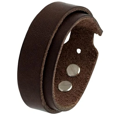 Abbildung von Simaru Lederarmband Damen &amp; Herren 25mm breit, pflanzlich gegerbtes Echtleder, robuste Schraubniete, allergikerfreundlich