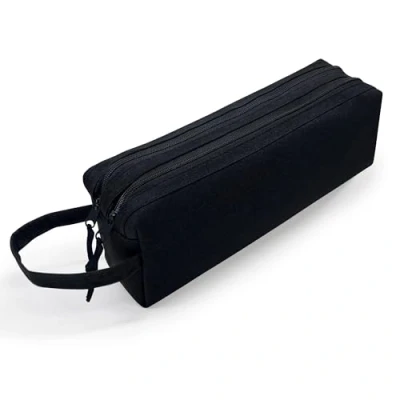 Abbildung von Waytex 931170 Federmäppchen, großes Fassungsvermögen, 2 Fächer, für Schule, Büro, Aufbewahrung, Kosmetik, 27 x 7 10 cm, Schwarz, one Size, Federmäppchen mit Zwei Fächern