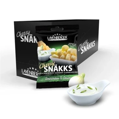 Abbildung von Layenberger Cheesy Snäkks Käse Snack, viel Eiweiß und wenig Kohlenhydrate, 10er Pack (10 x 35 g) Sourcream &amp; Onion