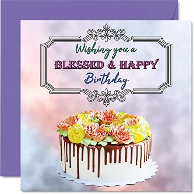 Abbildung von Stuff4 Religiöse Geburtstagskarten für Männer und Frauen Blessed &amp; Happy Birthday Spirituelle Geburtstagskarte Mutter, Vater, Bruder, Schwester, Sohn, Tochter, Oma, Großvater, 145 mm x