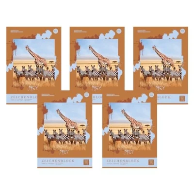 Abbildung von Edition Dürer Zeichenblock A4 18 Blatt 100 g/m², 4 Motive, 5 Stück, Malblock für Kinder und Erwachsene