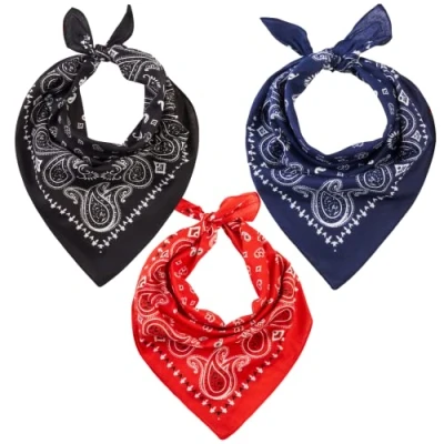 Abbildung von LOVARZI Set aus 3 Bandanas Baumwolle für Männer &amp; Frauen Schwarz, Navy Blau Rot