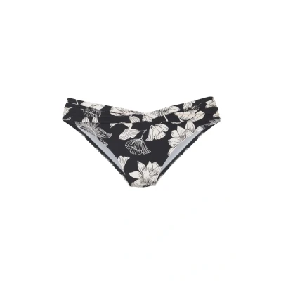 Abbildung von s.Oliver Damen Bikinihose mit Umschlagbund schwarz weißem Blumenmuster