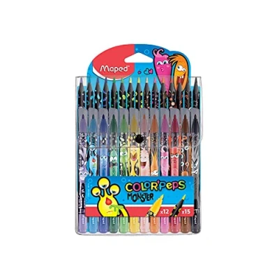Abbildung von Maped 984718 Stifte Set COLOR&#039;PEPS MONSTER Filzstifte x12 + Buntstifte x15, mehrfarbig, 27 Stück (1er Pack)
